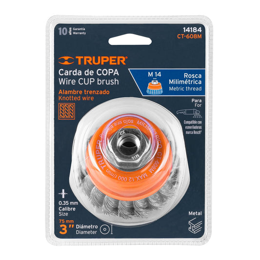 Carda copa 3" alambre trenzado fino M14 - Truper
