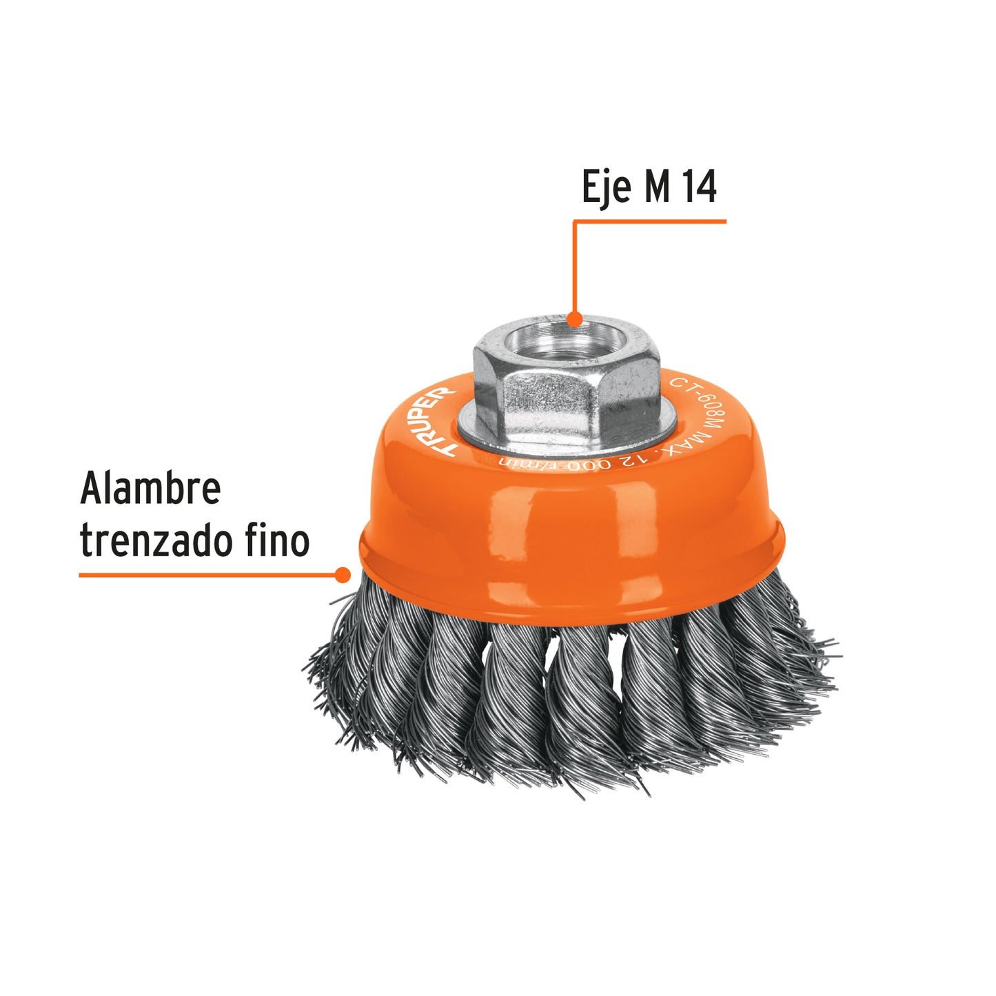 Carda copa 3" alambre trenzado fino M14 - Truper