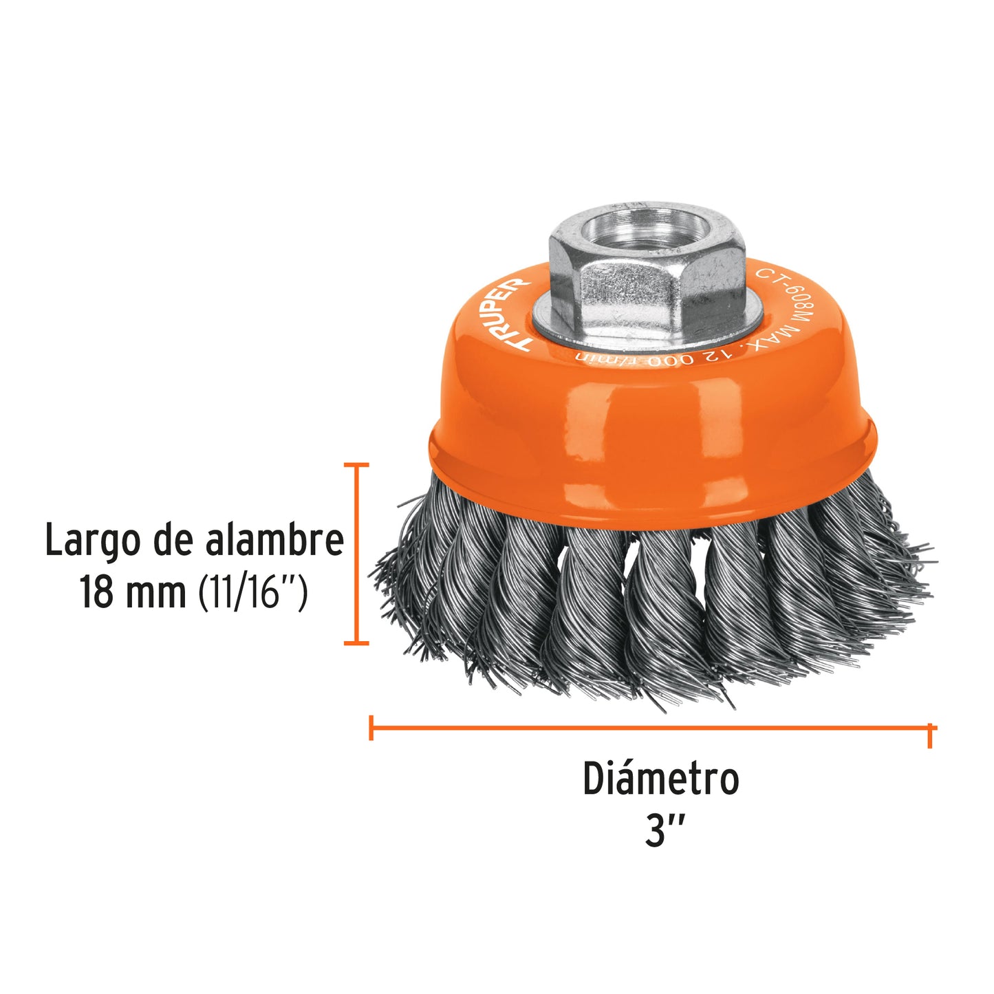 Carda copa 3" alambre trenzado fino M14 - Truper