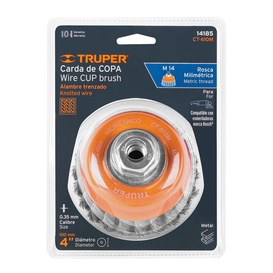 Carda de Copa 4" Alambre Trenzado Fino Eje M14 – Truper