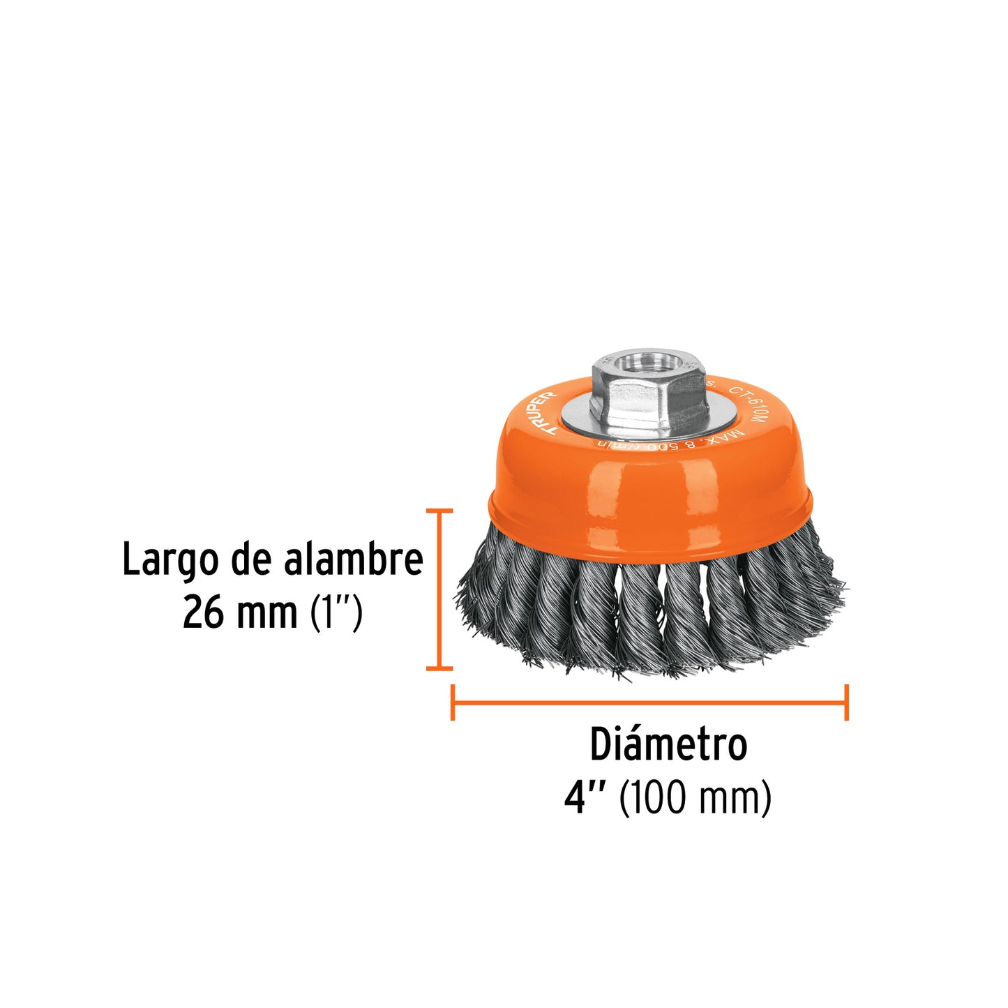 Carda de Copa 4" Alambre Trenzado Fino Eje M14 – Truper