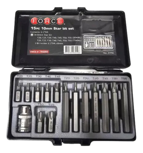 Juego de Puntas Torx 1/2” – 15 Piezas Largo Estándar y Extra Largo – Force