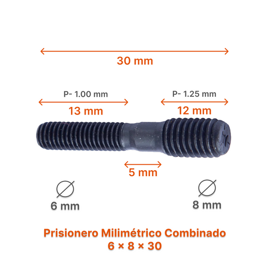 Prisionero Milimétrico Diámetro Combinado M6 x M8 P 1.00 - 1.25 – Varias Medidas