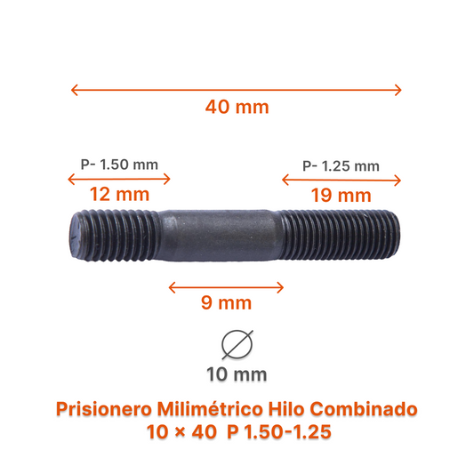 Prisionero Milimétrico Hilo Combinado M10 P 1.50 - 1.25 – Varias Medidas