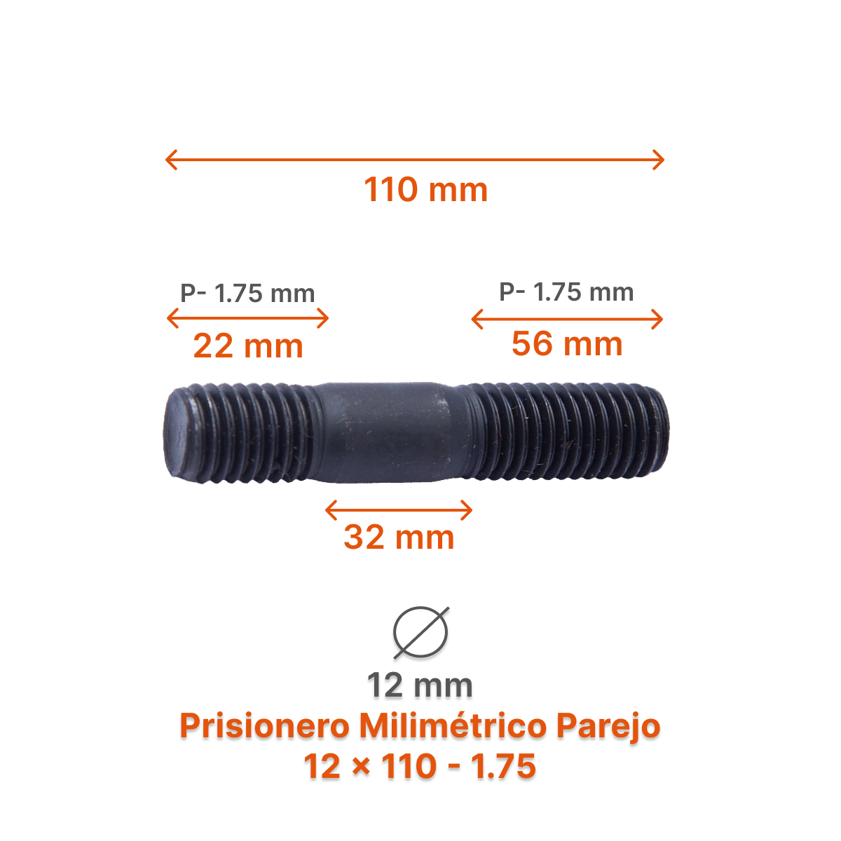 Prisionero Milimétrico Parejo M12 P 1.75 – Varias Medidas