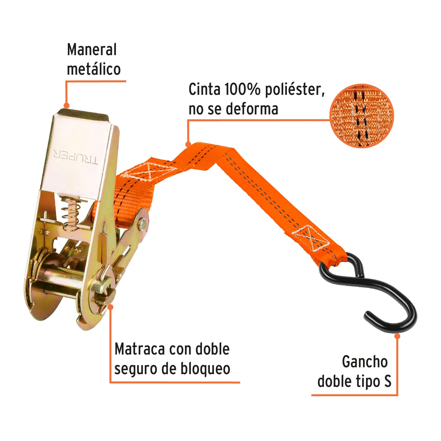 Juego de 2 Sujetadores con Matraca 3 m - 675 kg  - Truper