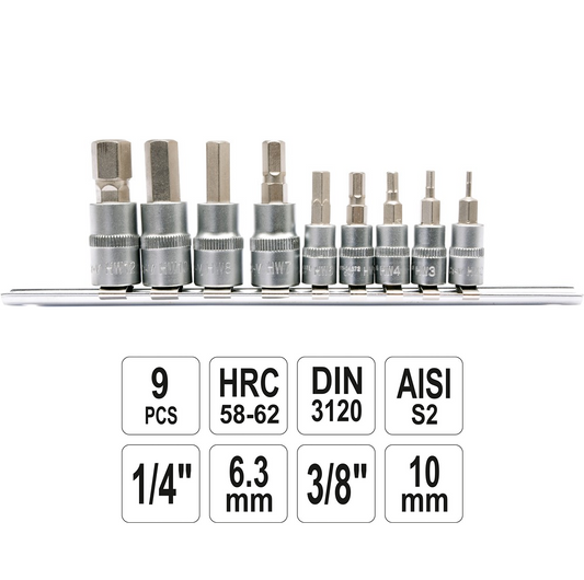 Juego de Dados Allen 9 Piezas 1/4” y 3/8” – Yato