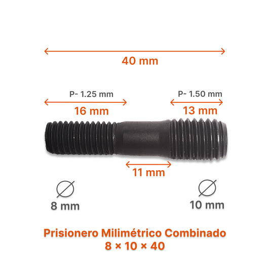 Prisionero Milimétrico Diámetro Combinado M8 x M10 P 1.25 - 1.50 – Varias Medidas