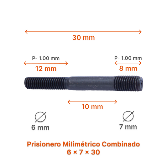 Prisionero Milimétrico Diámetro Combinado M6 x M7 P 1.00 – Varias Medidas