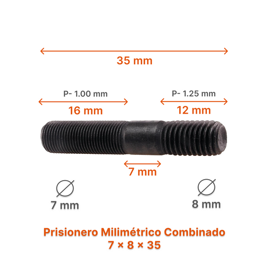 Prisionero Milimétrico Diámetro Combinado M7 x M8 P 1.00 - 1.25 – Varias Medidas