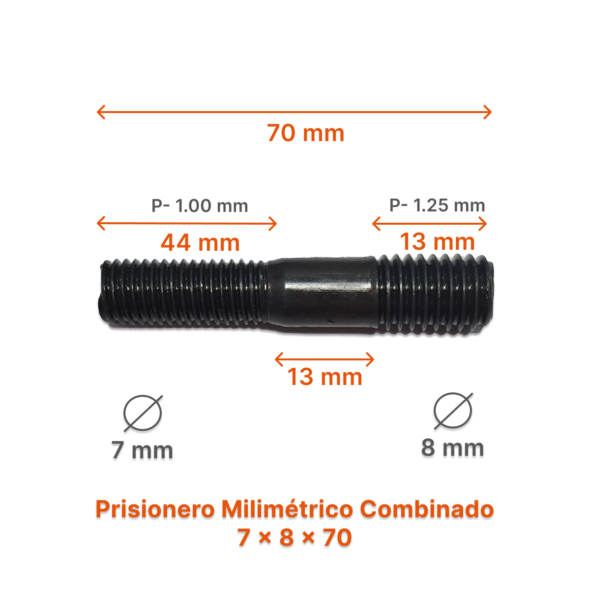 Prisionero Milimétrico Diámetro Combinado M7 x M8 P 1.00 - 1.25 – Varias Medidas