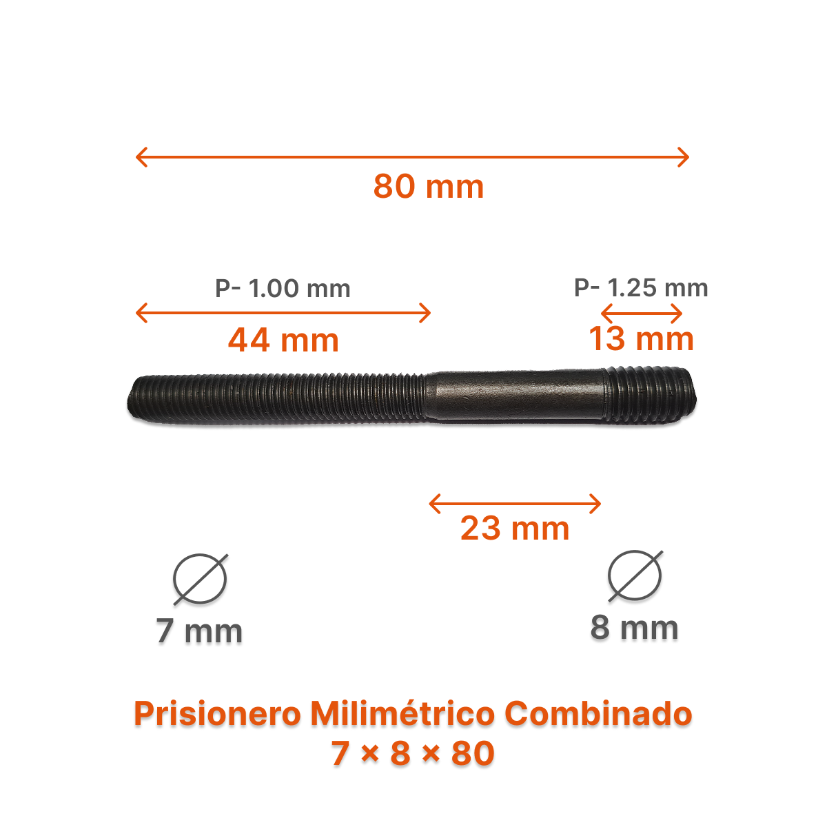Prisionero Milimétrico Diámetro Combinado M7 x M8 P 1.00 - 1.25 – Varias Medidas