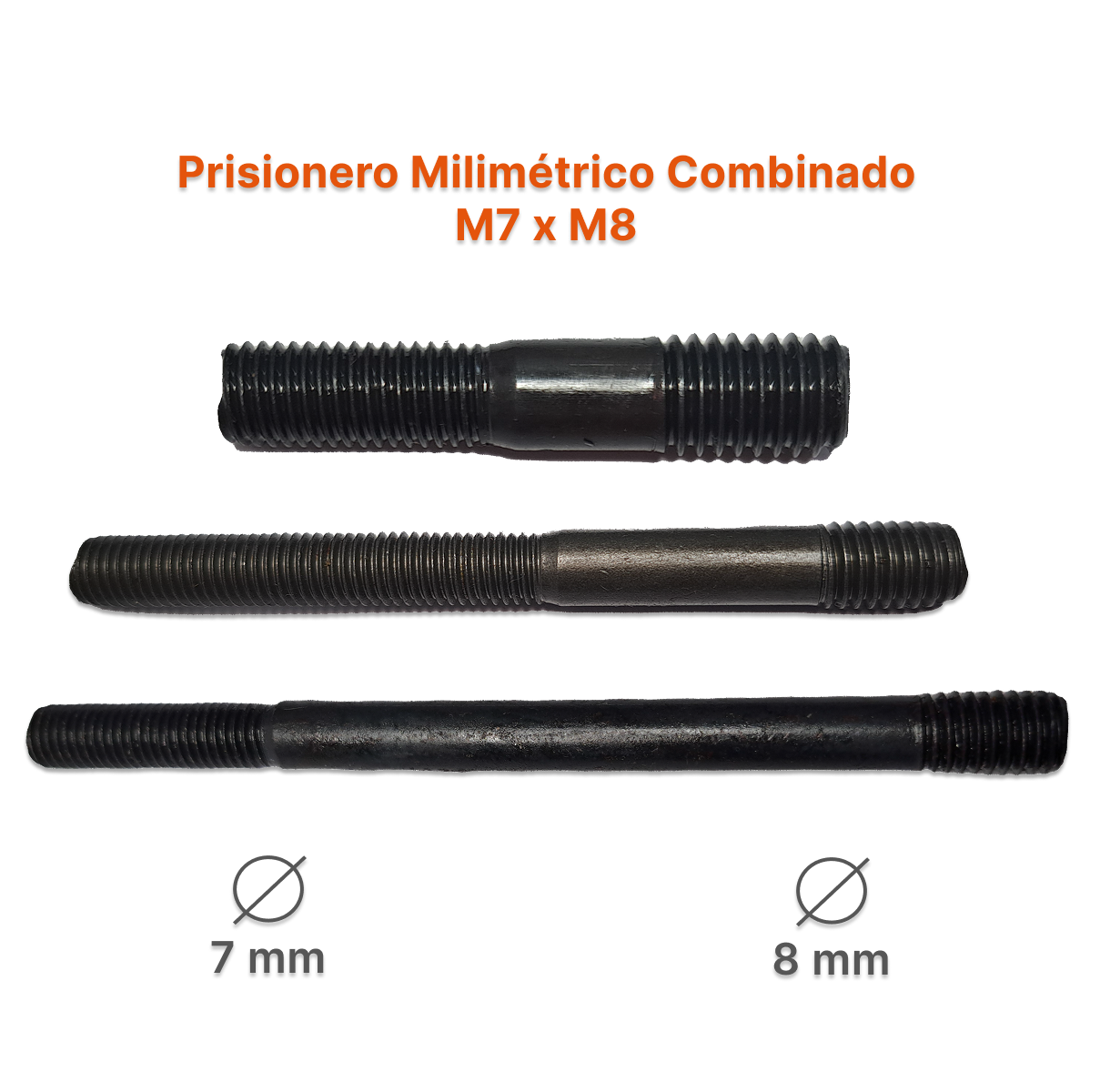 Prisionero Milimétrico Diámetro Combinado M7 x M8 P 1.00 - 1.25 – Varias Medidas