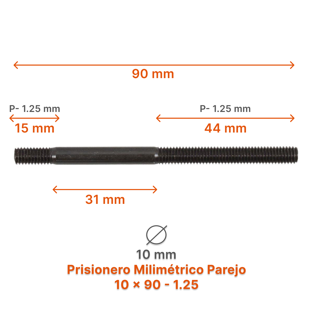 Prisionero Milimétrico Parejo M10-P 1.25 – Varias Medidas