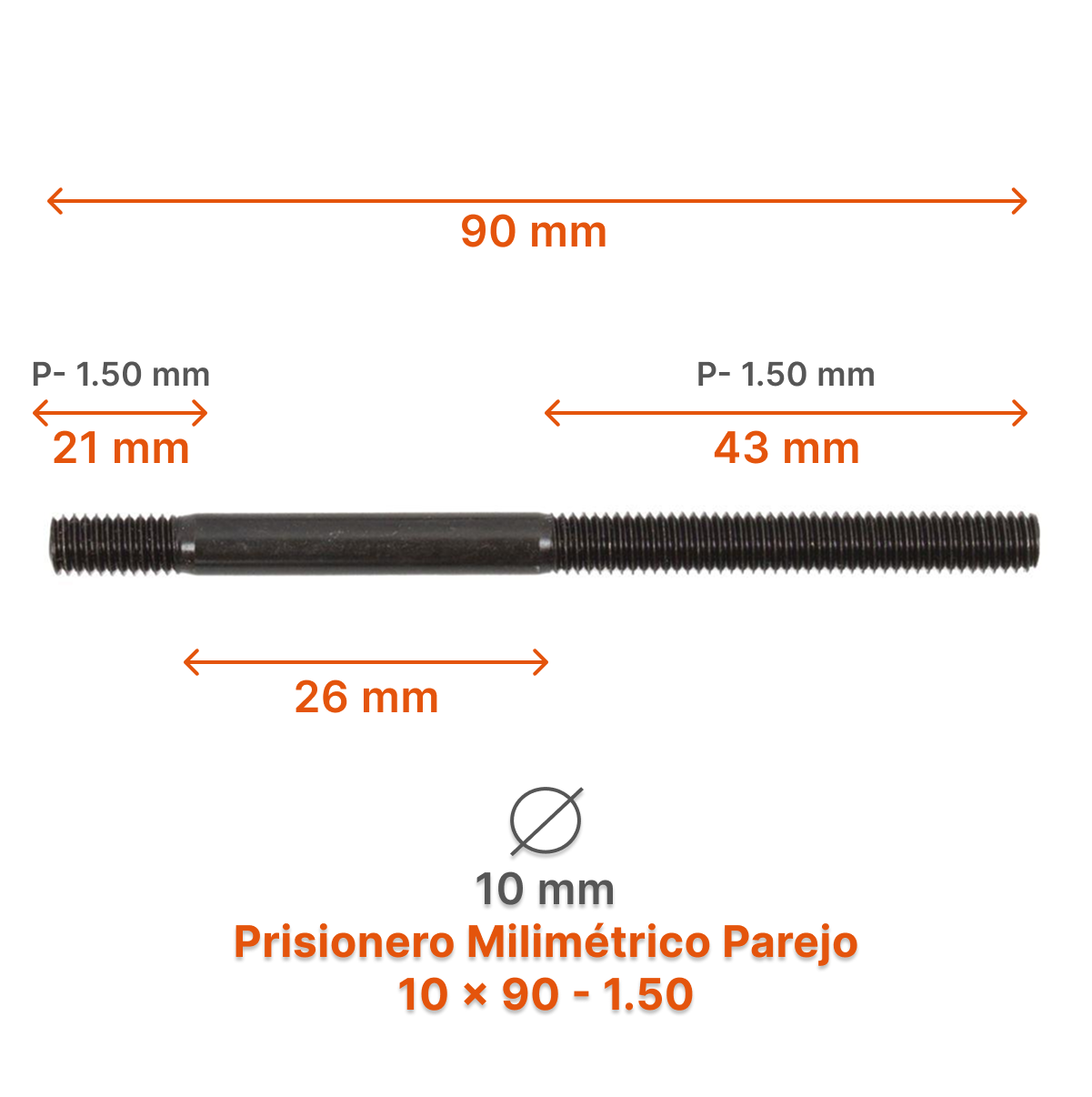 Prisionero Milimétrico Parejo M10-P 1.50 – Varias Medidas
