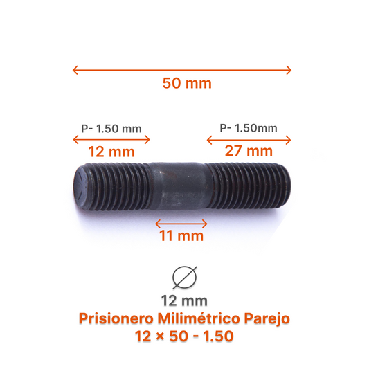 Prisionero Milimétrico Parejo M12 P 1.50 – Varias Medidas