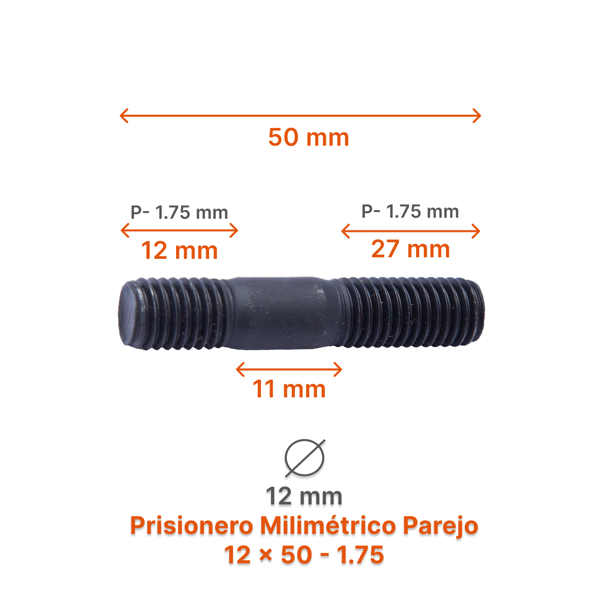 Prisionero Milimétrico Parejo M12 P 1.75 – Varias Medidas