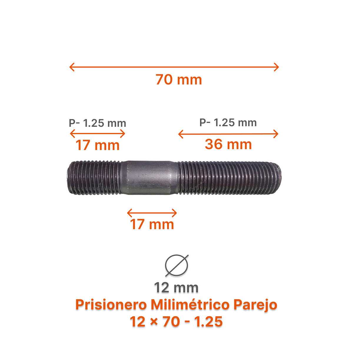 Prisionero Milimétrico Parejo M12 P 1.25 – Varias Medidas