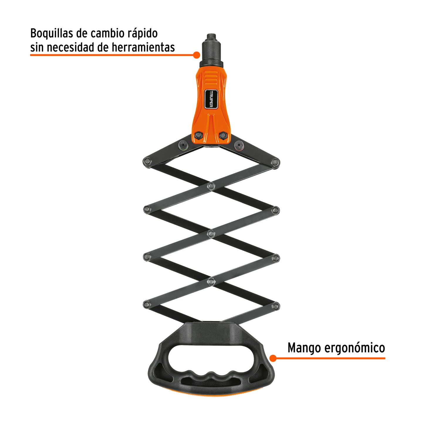 Remachadora tipo acordeón con 5 boquillas intercambiables – Truper