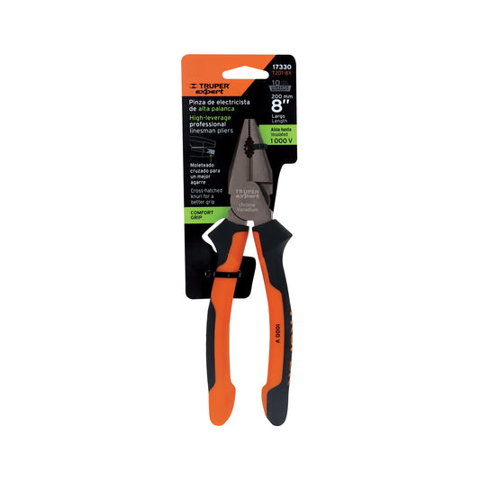 Pinza para Electricista 8" Alta Palanca Comfort Grip – Truper Expert
